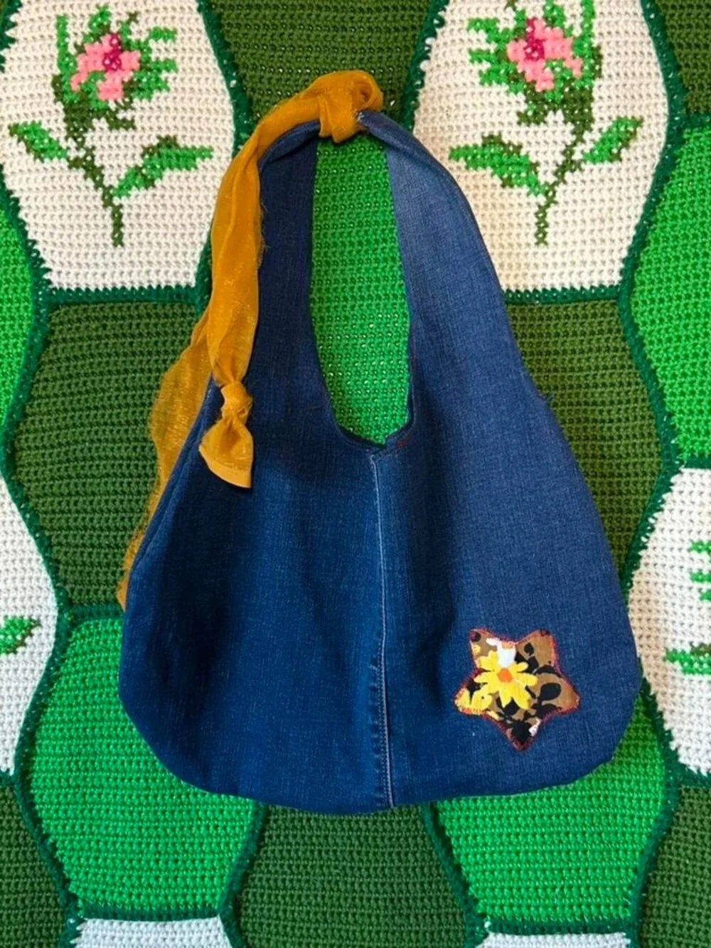 handmade denim bag with funky details